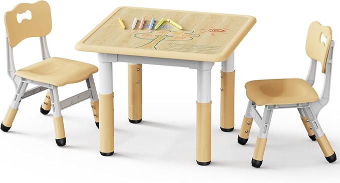 Brelley Kids Table and 2 Chairs Set, Height Adjustable Toddler Desk and Chair by GrowwithYourKids