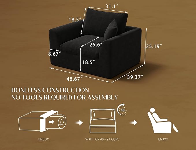 ohllob 48.6" Single Sofa, Small Boneless Couches - Image 2