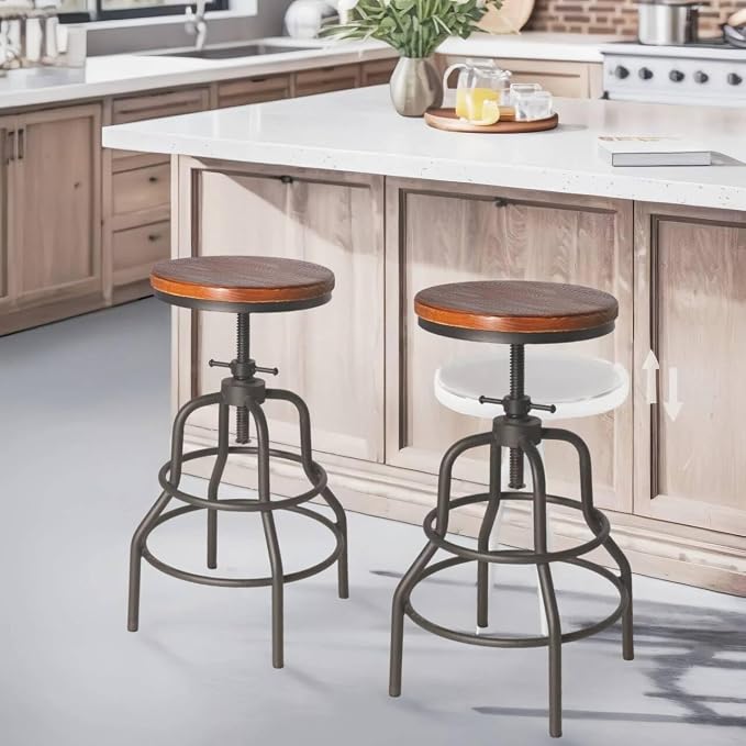 Industrial Vintage Counter Stool, Kitchen Counter Height Adjustable Swivel Chair - Image 3