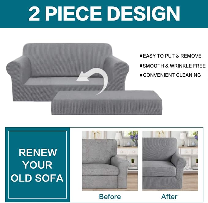 Turquoize Stretch Sofa Slipcover 2 Pieces Sofa Cover Couch Cover - Image 4