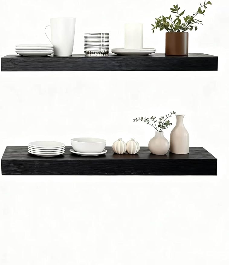 Solid Wood Floating Shelves, 23.6in Finished Real Wood Wall Shelves by Unknown