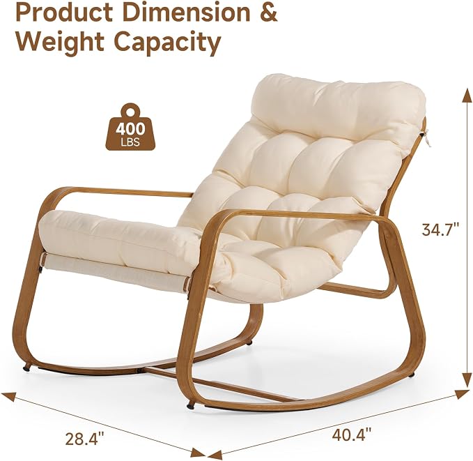 ONBRILL Rocking Chair with Thick Cushion Outdoor Indoor, Premium Iron Wood - Image 2