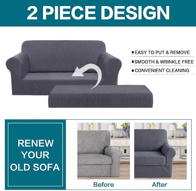 Turquoize Stretch Sofa Slipcover 2 Pieces Sofa Cover Couch Cover - Image 4