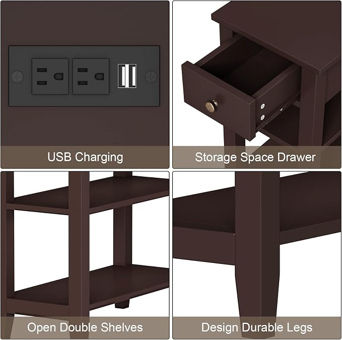ChooChoo Narrow End Table with Charging Station, Side Table Living Room with - Image 6