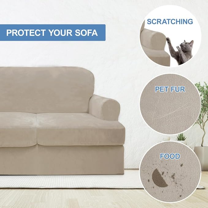 CUCRAF T Cushion Sofa Cover 4 Piece Slipcovers, Soft Thick Velvet Couch Cover - Image 4