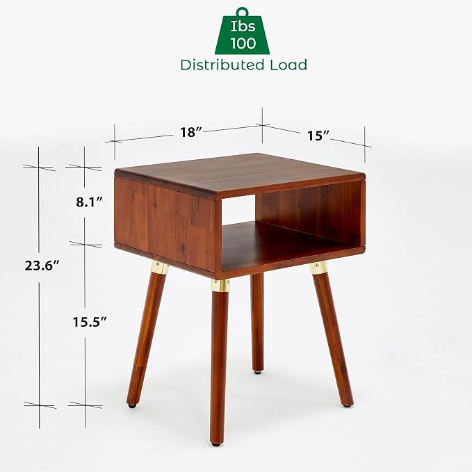 Bme Dinkee Solid Wood Nightstand, Fully Assembled, Without Drawer - Image 2