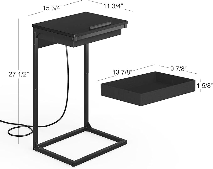 sthmec C Shaped End Table with Charging Station, 45° Tiltable Adjustable Flip - Image 3