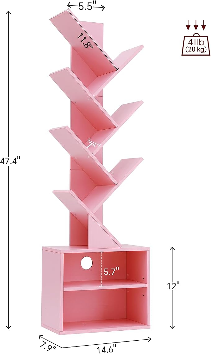 SUNMORY 6 Tier Tree Bookshelf, Small Bookcase - Image 2