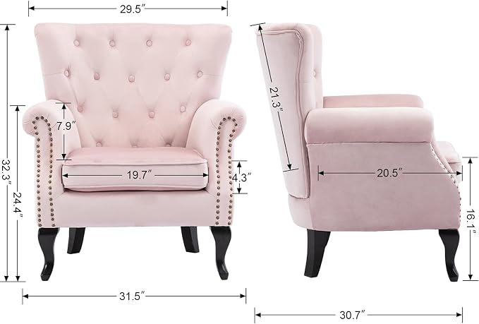 Mid Century Accent Chair for Living Room, Velvet Button Tufted Armchair - Image 3