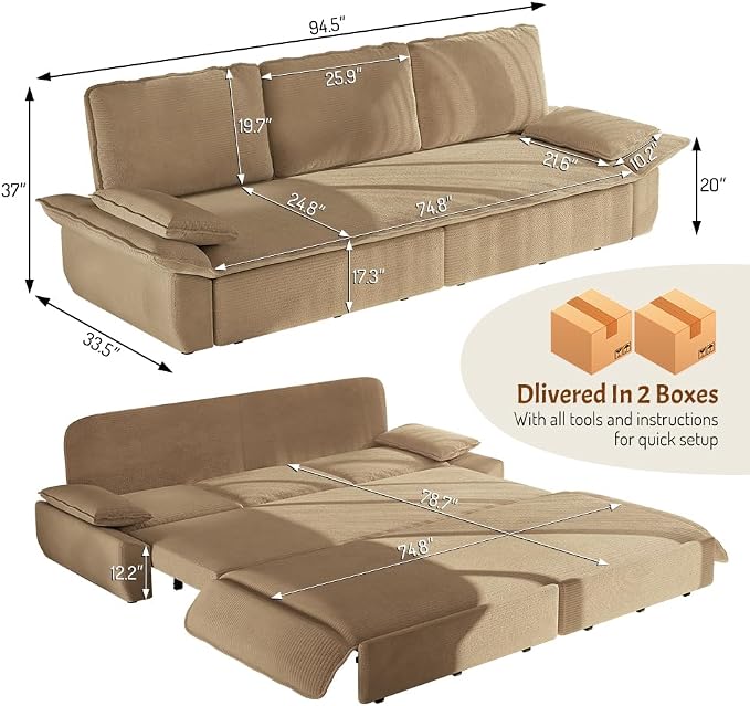 KEIKI 94.5'' King Sleeper Sofa Bed, Space-Saving 3-in-1 Pull Out Futon Couch - Image 2