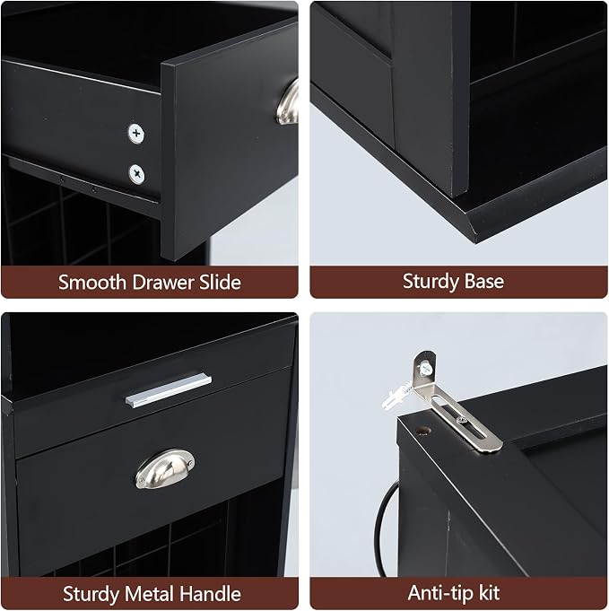 Loomie Wine Bar Cabinet with LED Lights, Freestanding Liquor Cabinet with Tray - Image 6