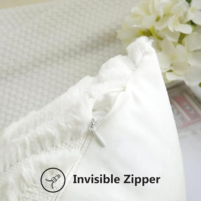 decorUhome Throw Pillow Covers 24x24 Inch Set of 2, Soft Plush Faux Wool Cream - Image 9