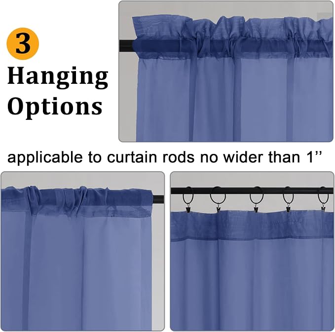 Gwine Royal Blue Sheer Curtains 96 Inches Long 2 Panels, Elegant Window - Image 4