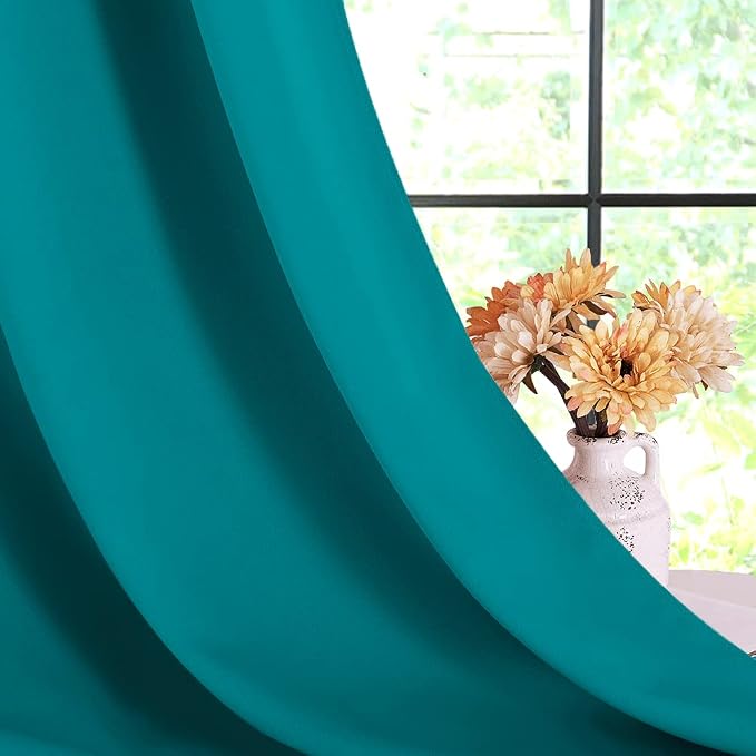 NICETOWN Room Darkening Curtains 40 inch Length 2 Panels, Peacock Teal - Image 6