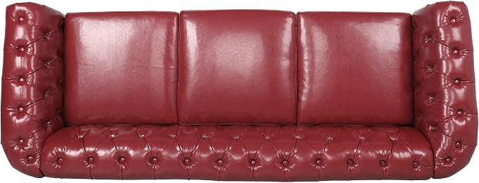 LEVNARY Chesterfield Sofa, Classic Tufted Upholstered Leather Couch, Modern 3 - Image 4