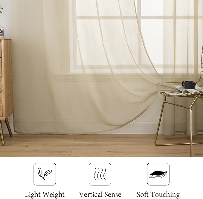 MIULEE Solid Color Sheer Window Curtains Elegant Window Voile - Image 2