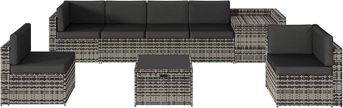 Aoxun 8-Piece Patio Furniture Set, Wicker Outdoor Sectional Sofa - Image 8