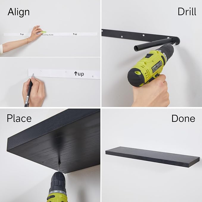 BAYKA Floating Shelves for Wall, 36 Inches Long Black Wall Mounted Rustic Wood - Image 9