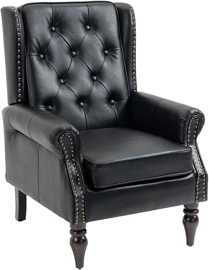 Mid-Century Wingback Chair, PU Leather Accent Chair Armchair by Lin-Utrend