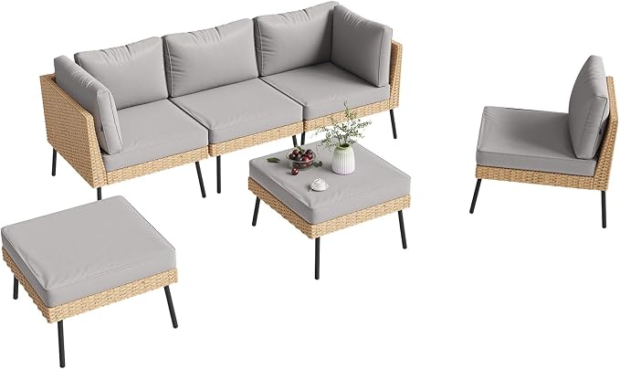 Aoxun 6-Piece Patio Furniture Set, Wicker Outdoor Furniture - Image 9