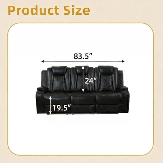 Power Recliner Sofa with LED Lights, Leather Power Reclining Sofa, Living Room - Image 2