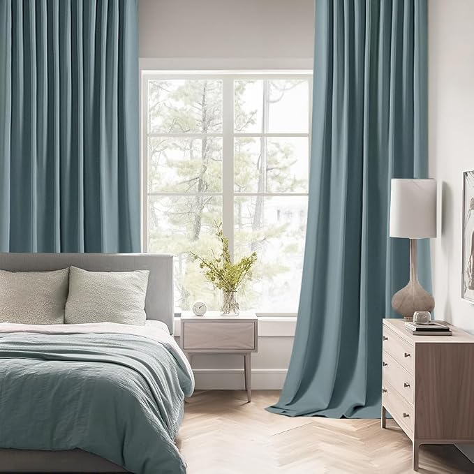 MIULEE Greyish Blue Back Tab Blackout Curtains 90 Inches Long 2 Panels Set - Image 2