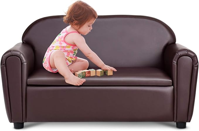 Costzon Kids Couch, 2 in 1 Double Seat Children's Sofa w/Under Seat Storage by Costzon
