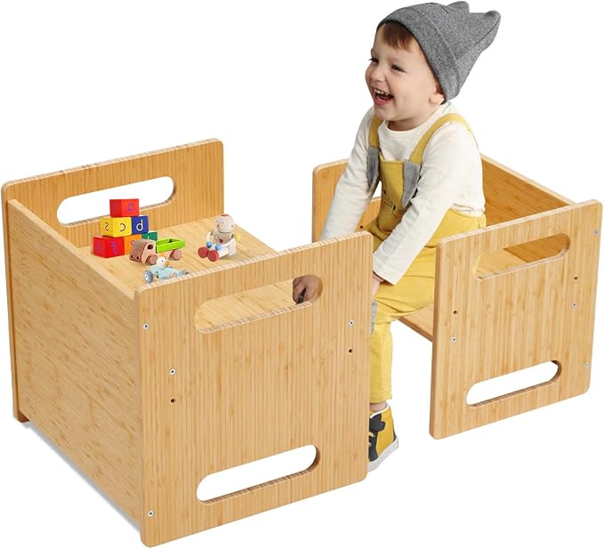 Montessori Table and Chair Set, Bamboo Wood Weaning Table and Chair Set by Unlocktheworldofendlesspossibilities