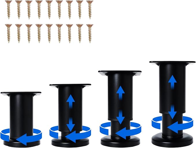 4 Pcs Adjustable Height Furniture Support Legs 3.15-4.72 inch, Metal Heavy Duty by Olldag