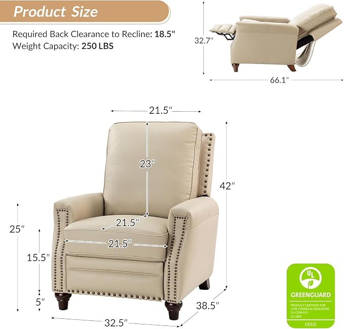 HULALA HOME Genuine Leather Manual Recliner Chair - Image 2