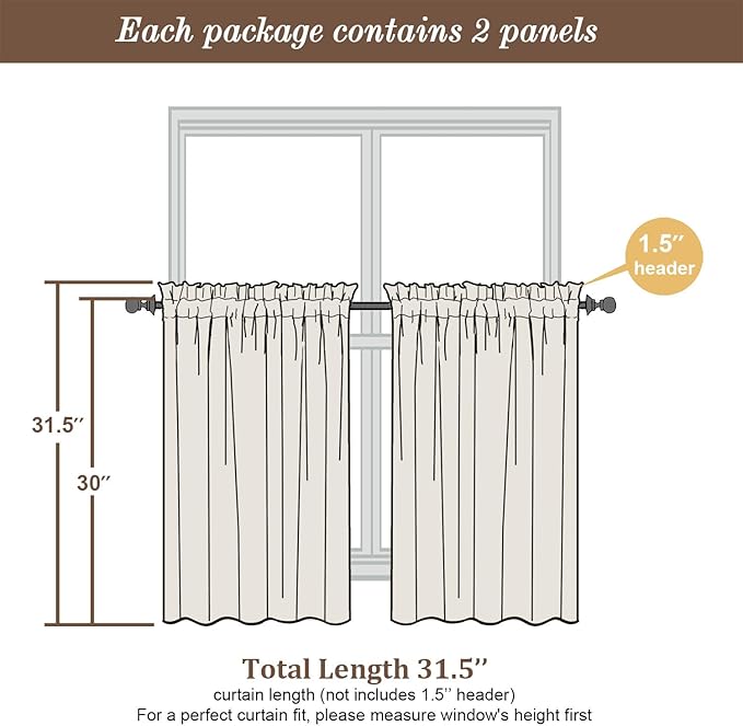 Chyhomenyc Chocolate Sheer Curtains 30 Inch Length, Light Filtering Leaf Tufted - Image 4