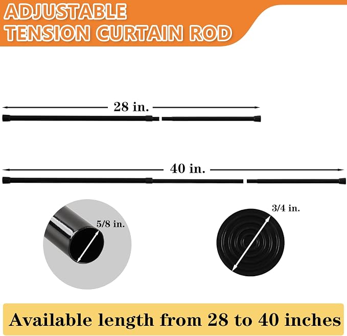 KXLife 2 Pcs Spring Tension Curtain Rod Adjustable 28 to 40 Inches, 5/8" - Image 2