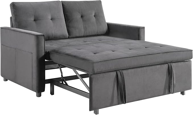 Sofa Bed, Pull Out Couch with Side Pockets, 3 in 1 Velvet Fabric Loveseat - Image 3