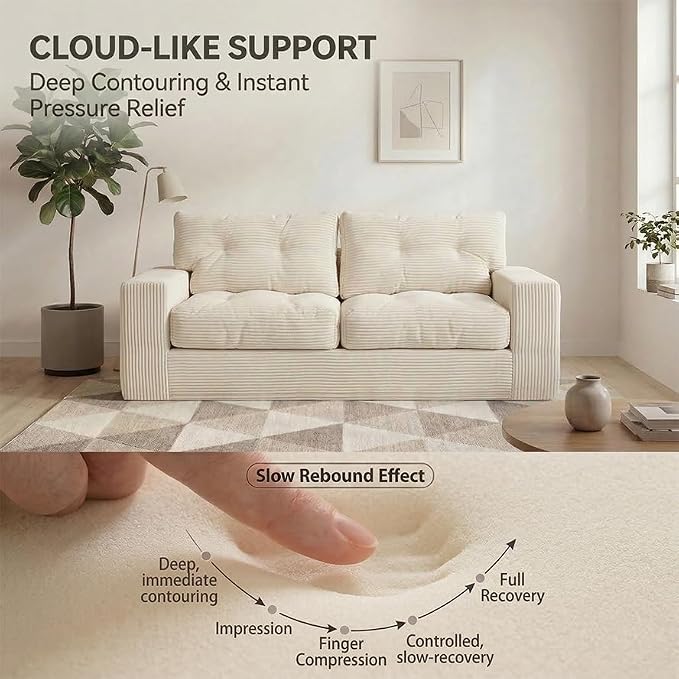 69" Corduroy Loveseat Sofa in a Box, High-Density Foam Couch, No Assembly - Image 3