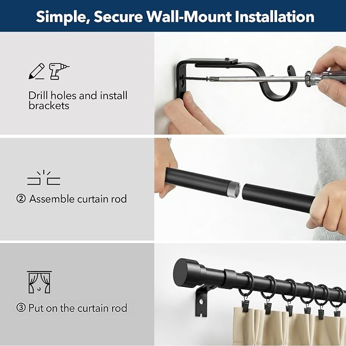 IFELS Heavy Duty Curtain Rods for Windows 28 to 48 Inch, 1 Inch Adjustable - Image 4