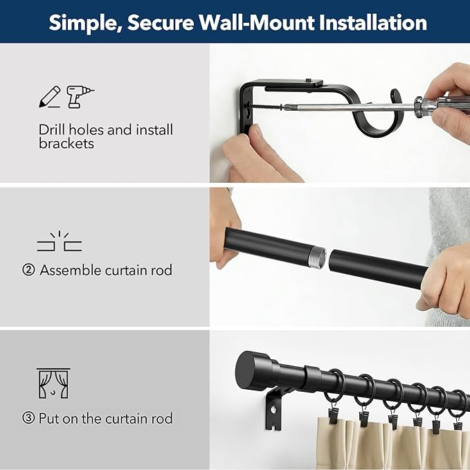 IFELS Heavy Duty Curtain Rods for Windows 72 to 144 Inch, 1 Inch Adjustable - Image 4