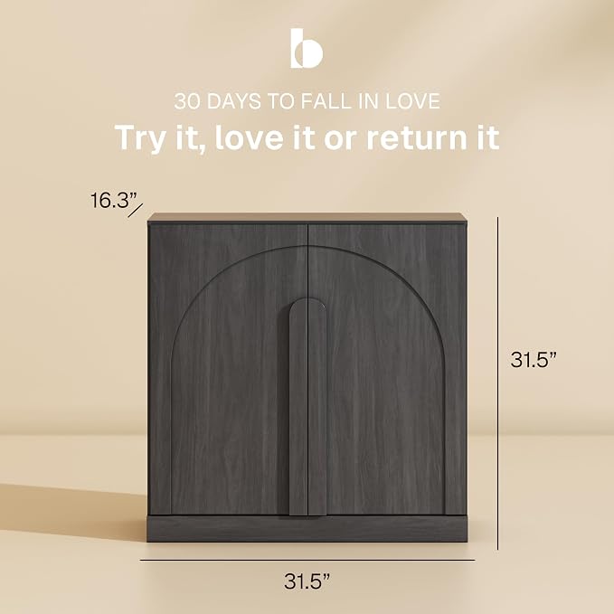 BELLEZE 2 Tier Bookshelf with Arched Wood Door, Modern Display Bookcase Shelf - Image 2