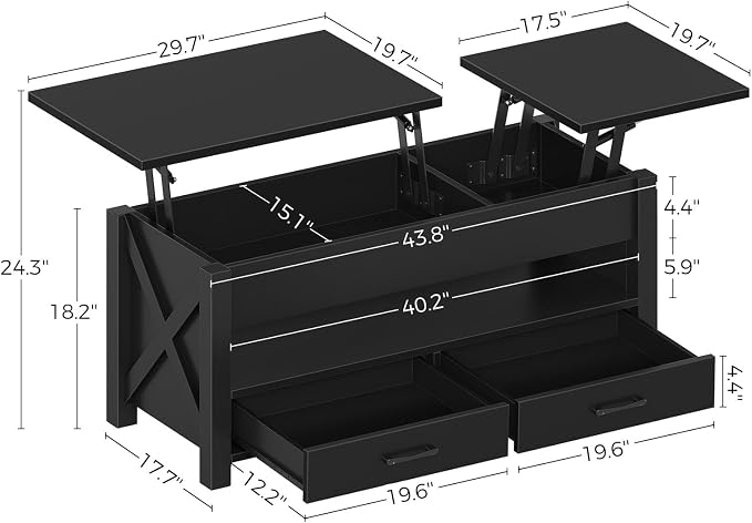 Seventable Coffee Table, 47.2" Lift Top Coffee Table - Image 3