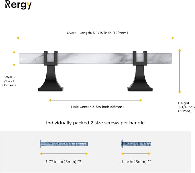 Rergy Cabinet Handles Marble Drawer Pulls and Knobs, T-Bar Hardware - Image 2