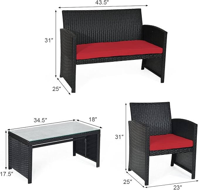 Tangkula Patio Wicker Conversation Furniture Set, Patiojoy Sofa & Table Set w/4 - Image 6