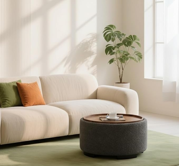 29.5 Inch Round Storage Ottoman Coffee Table, Modern Circle Coffee Table - Image 4