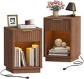 Akxomel Fluted Nightstands Set of 2, Wooden Night Stand by Akxomel