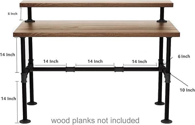 42'' x 28'' Industrial Pipe Table Legs Set, Iron-Cast Finish Piping - Image 3