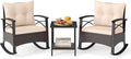Tangkula 3 Pieces Outdoor Rocking Chairs Set, Rattan Heavy Duty Cushioned by TANGKULA