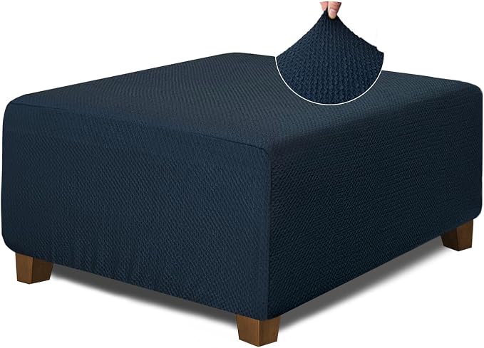 NeColorLife Square Ottoman Cover Jacquard Fabric Thick Stretchable Slipcover by NeColorLife