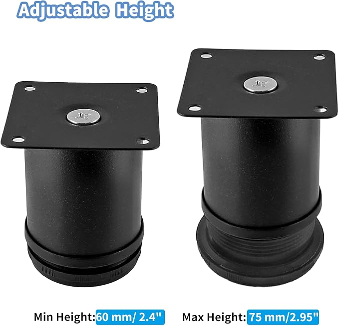 Set of 4 Stainless Steel Furniture Legs 2.4 Inch, Adjustable Round Cabinet Legs - Image 3