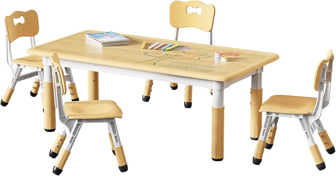 Brelley Kids Table and 4 Chairs Set, Height Adjustable Toddler Table and Chair by GrowwithYourKids