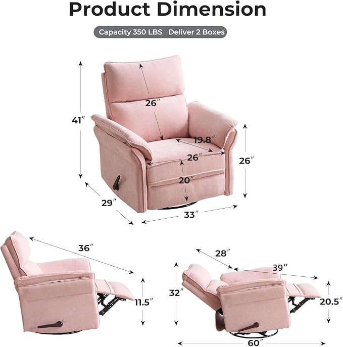 Oversized Recliner Chair, Chenille Glider Rocking Nursery Chair - Image 2