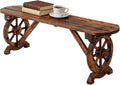 VINGLI Rustic Wooden Wheel Bench Outdoor Bench, Patio Bench Wagon Slatted Seat by VINGLI