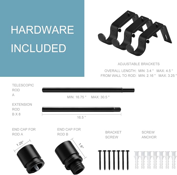 Byondeth Curtain Rods for Windows 16 to 144 Inches Adjustable Length 1 Inch - Image 4